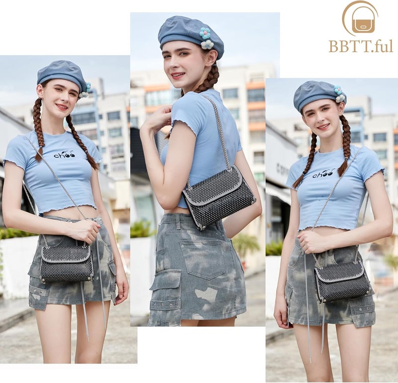 BBTT.ful Shoulder Bags Crossbody Bag Purses Handbags Crystals Rhinestone Evening Bag for Women Clutch Purse with Chain - Image 2